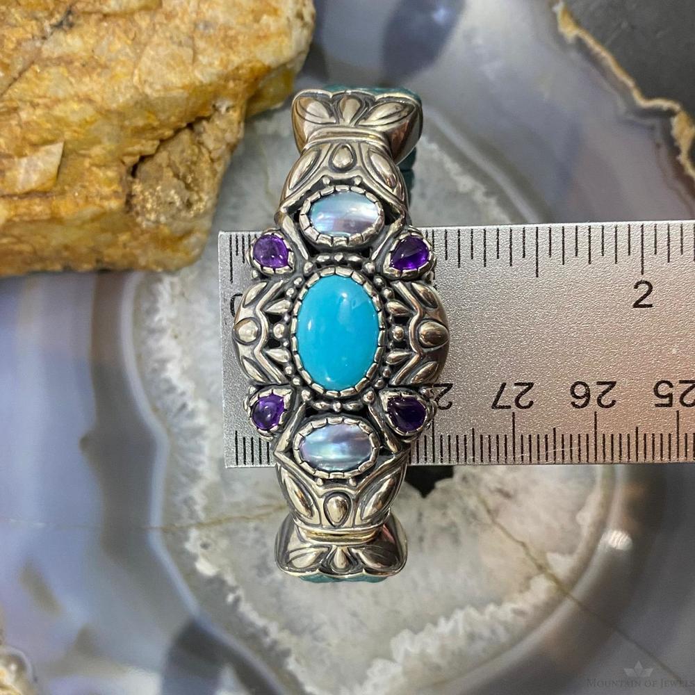 Carolyn Pollack Sterling Multi Gemstone Turquoise Braided Leather Hinge Bracelet - Picture 10 of 10